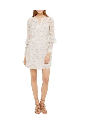 Club Monaco Floral Print Silk Dress in Cream